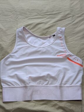 RUDSAK White Crop Athletic Tank/Sports Bra with Orange Accent